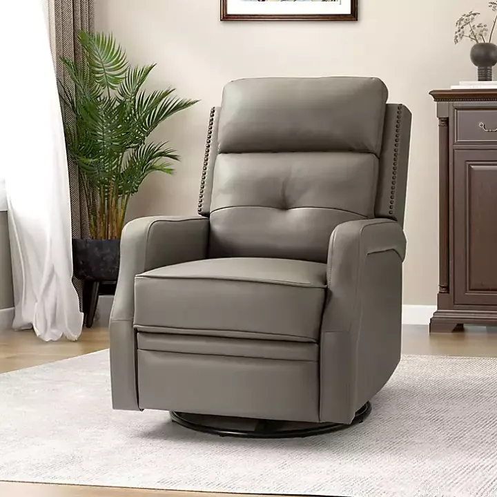 Gray Leather Swivel Rocker Recliner