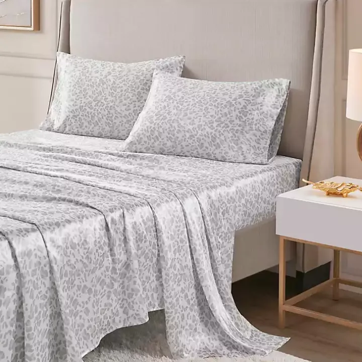 Gray Leopard Print Satin 3-pc. Twin Sheet Set
