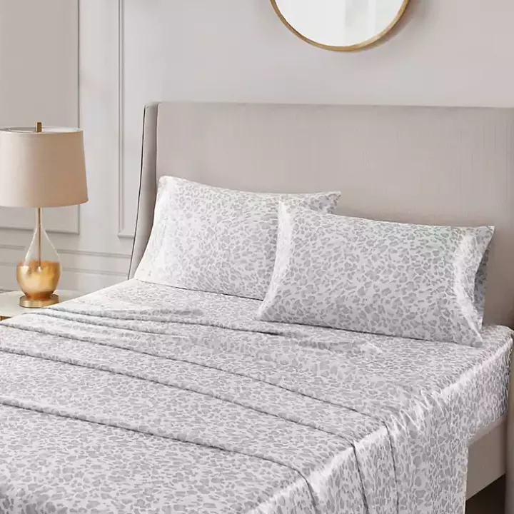 Gray Leopard Satin King 2-pc. Pillow Case Set