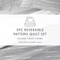 Gray Linear Reversible 3-pc. Queen Quilt Set