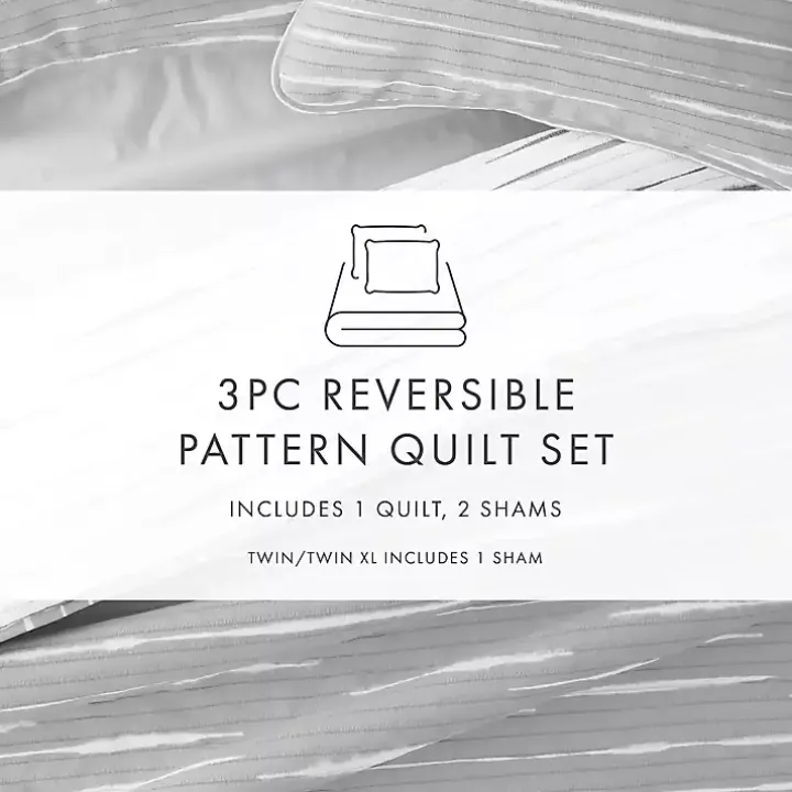 Gray Linear Reversible 3-pc. Queen Quilt Set