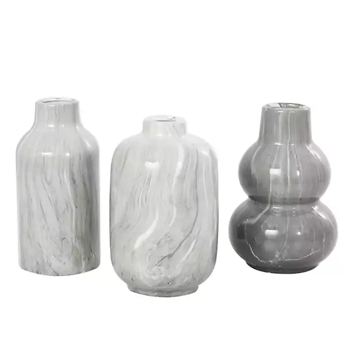 Gray Marble Finish Ceramic Vases, Set of 3