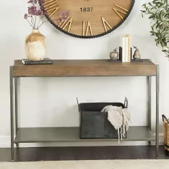 Gray Metal and Wood Console Table