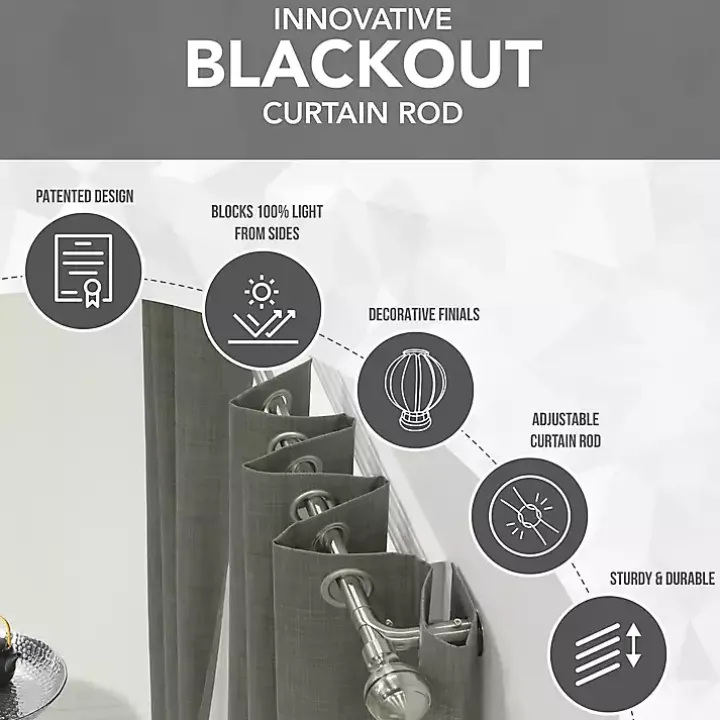 Gray Metal Blackout Finial Curtain Rod, 36 in.