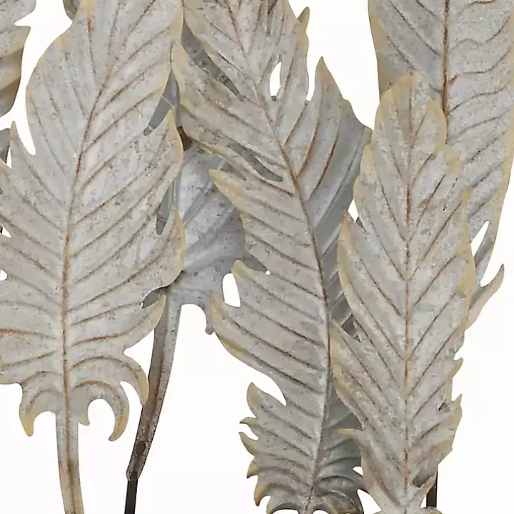 Gray Metal Distressed Feathers Sculpture with Base