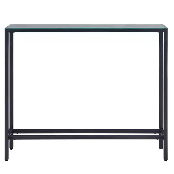 Gray Metal Mirrored Top Slim Console Table