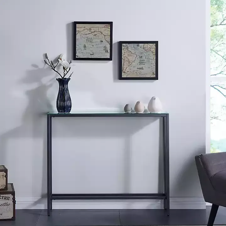 Gray Metal Mirrored Top Slim Console Table