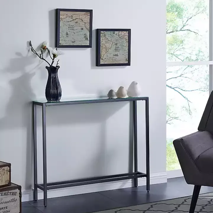Gray Metal Mirrored Top Slim Console Table
