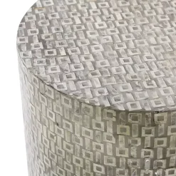 Gray Mother Of Pearl Sells Wood Base Accent Table