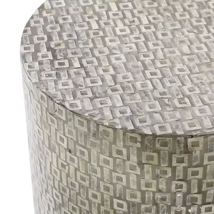 Gray Mother Of Pearl Sells Wood Base Accent Table