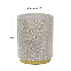 Gray Mother Of Pearl Sells Wood Base Accent Table
