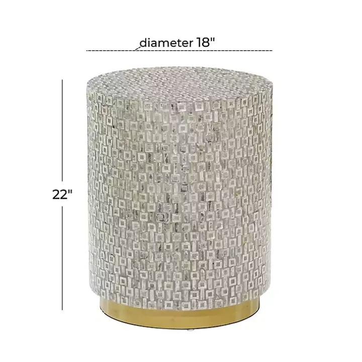 Gray Mother Of Pearl Sells Wood Base Accent Table