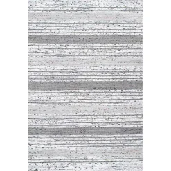 Gray Mottled Stripe Tassel Area Rug, 9x12