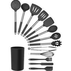 Gray 14-Pc. Silicone and Steel Utensil Set