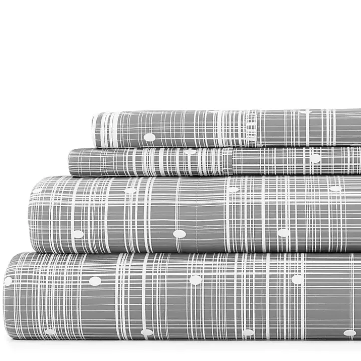 Gray Plaid Polka Dot 3-pc. Twin Sheet Set