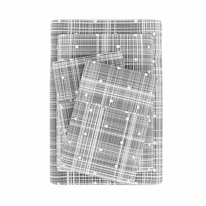 Gray Plaid Polka Dot 3-pc. Twin Sheet Set