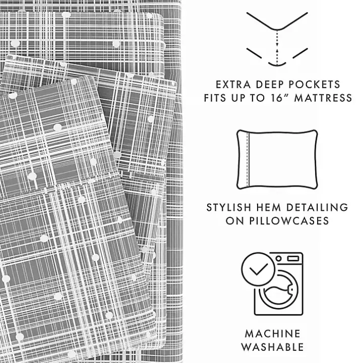 Gray Plaid Polka Dot 3-pc. Twin Sheet Set