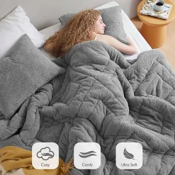 Gray Quilted Teddy 3-pc. Full/Queen Comforter Set