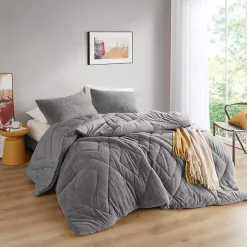 Gray Quilted Teddy 3-pc. King Comforter Set