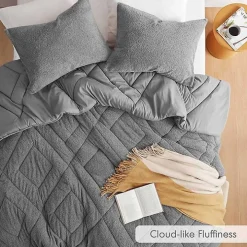 Gray Quilted Teddy 3-pc. King Comforter Set