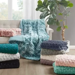 Gray Ruched Faux Fur Throw