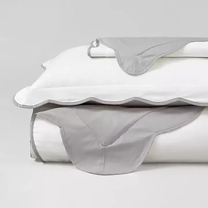 Gray Scallop Edge 3-pc. King Duvet Cover Set