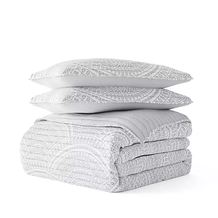 Gray Scalloped Reversible 2-pc. Twin Quilt Set
