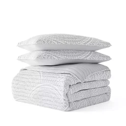 Gray Scalloped Reversible 3-pc. Queen Quilt Set