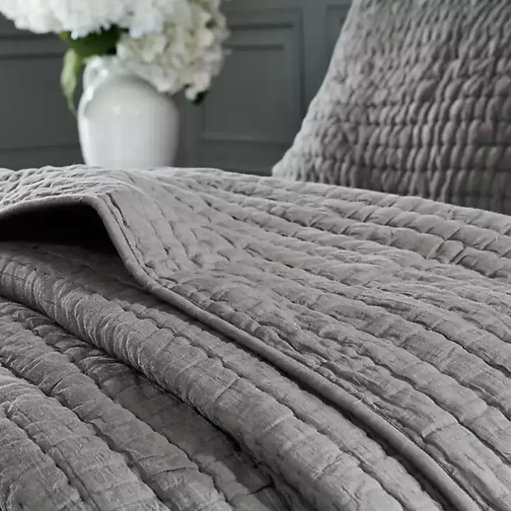 Gray Serene Quilted 3-pc. Queen Coverlet Set
