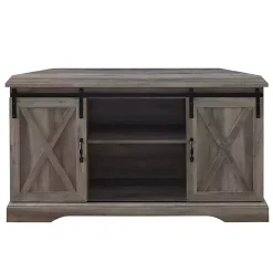 Gray Sliding Barn Doors Corner TV Stand
