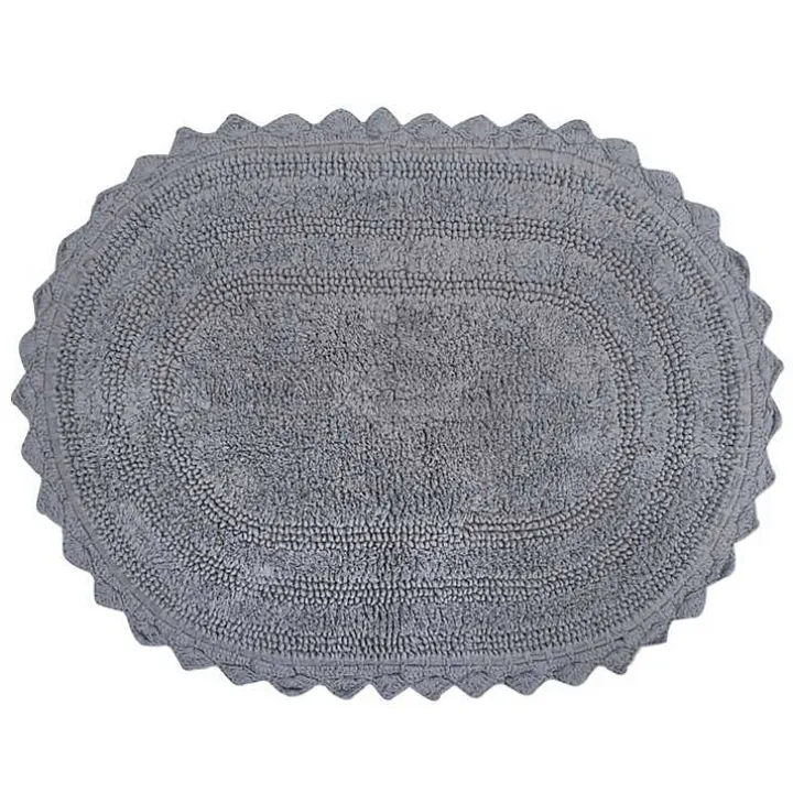 Gray Small Crochet Oval Bath Mat