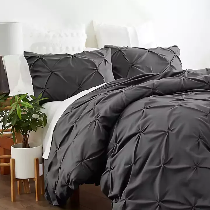 Gray Soft Pinched 3-pc. King Duvet Cover Set