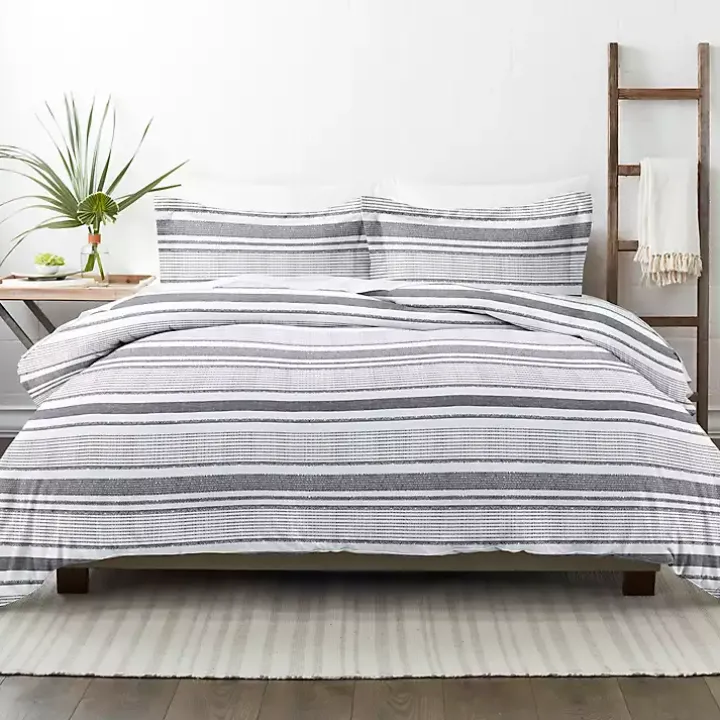 Gray Soft Striped 3-pc. Queen Duvet Cover Set