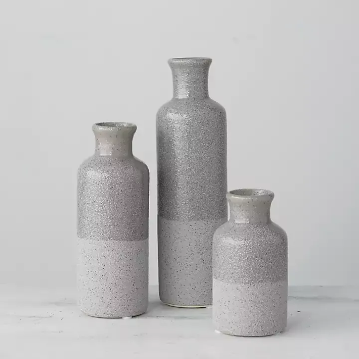 Gray Speckled Vases, Set of 3
