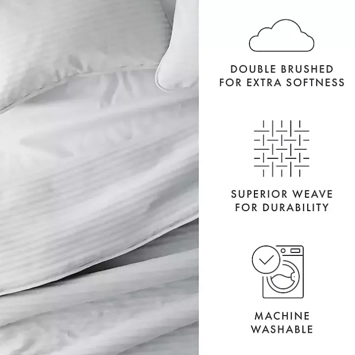 Gray Stitched Stripes 3-pc. Queen Quilt Set