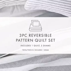 Gray Striped Reversible 3-pc. Queen Quilt Set