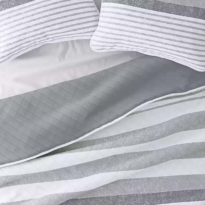 Gray Striped Reversible 3-pc. King Quilt Set