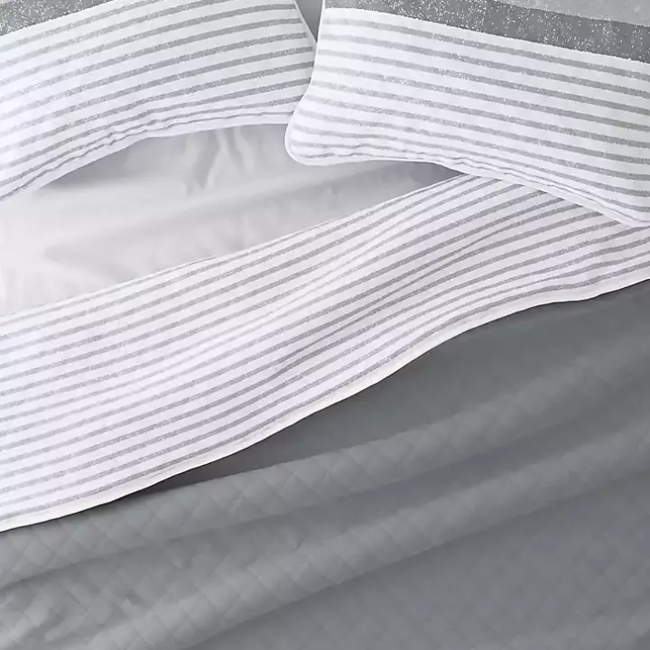 Gray Striped Reversible 3-pc. King Quilt Set