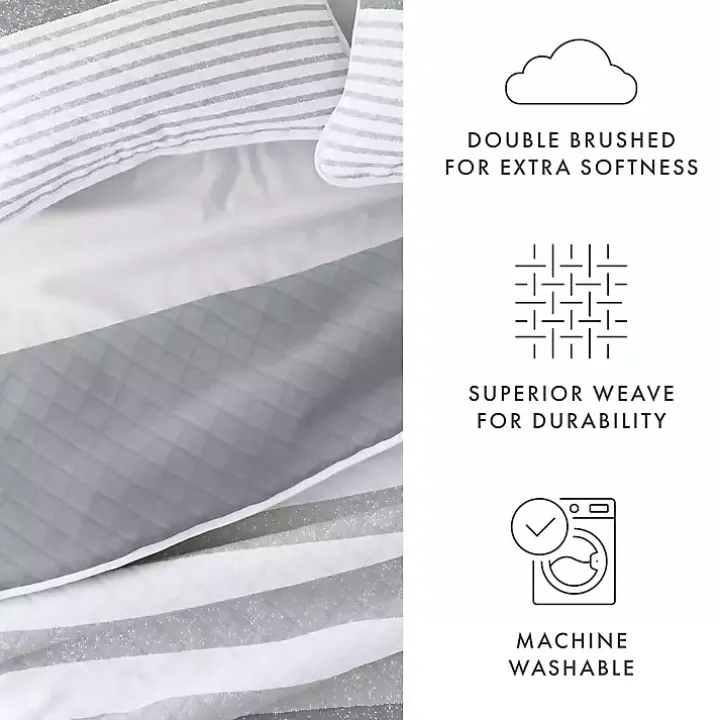 Gray Striped Reversible 3-pc. King Quilt Set