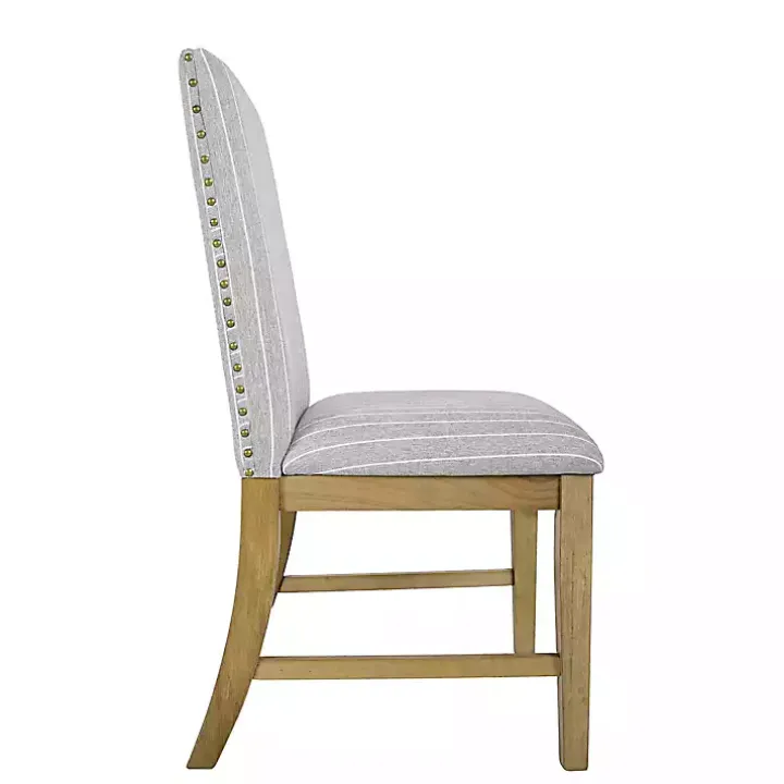 Gray Stripes Nailhead Dining Chairs, Set of 2
