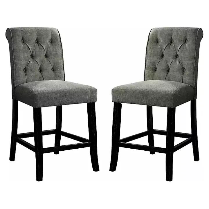 Gray Tufted Landon Counter Stools, Set of 2