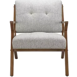Gray Tufted Pecan Wood Mid-Century Modern Armchair