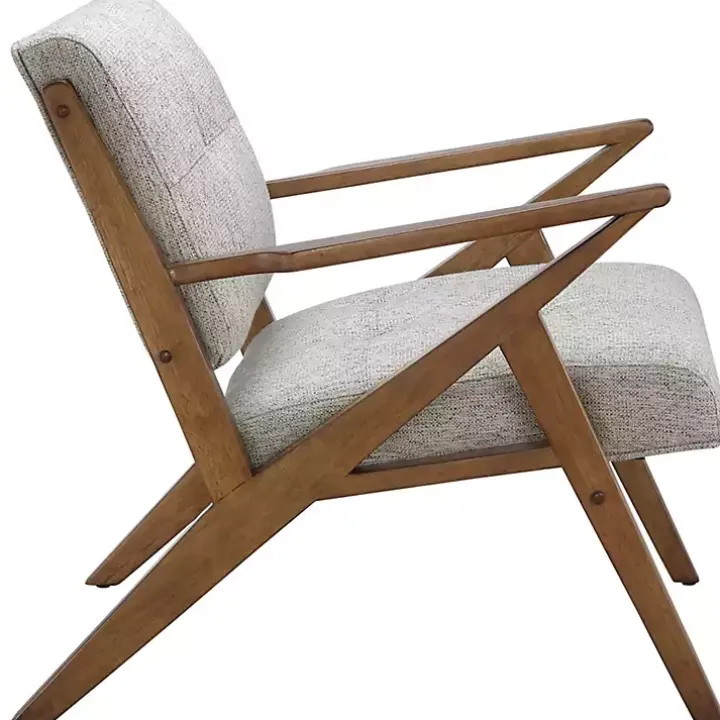 Gray Tufted Pecan Wood Mid-Century Modern Armchair