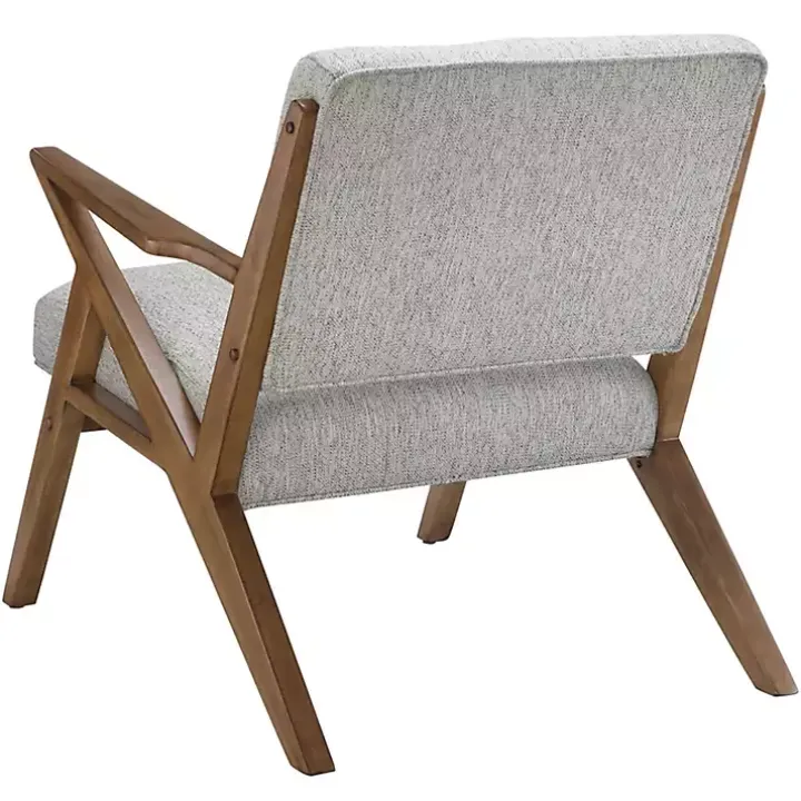 Gray Tufted Pecan Wood Mid-Century Modern Armchair