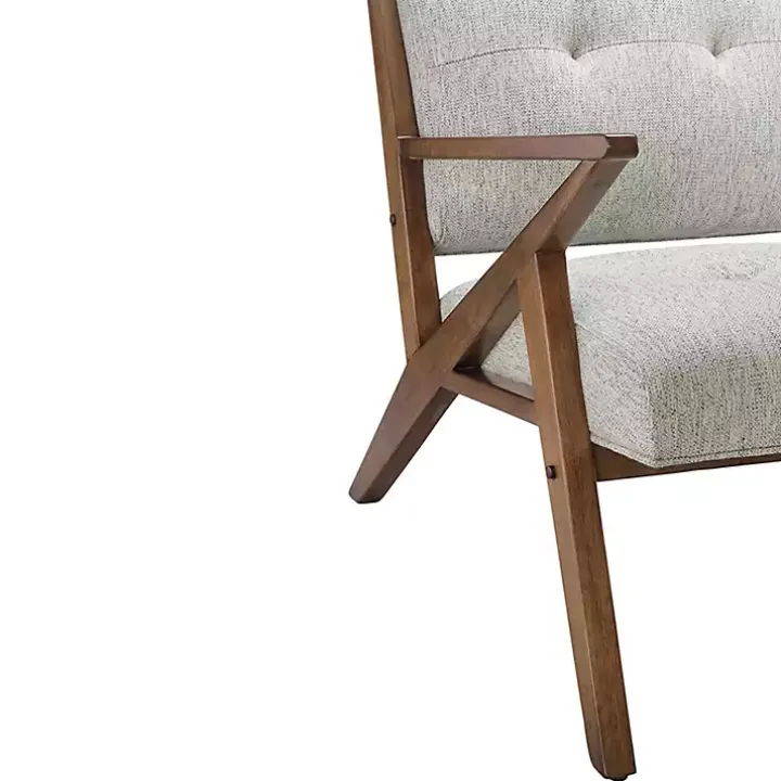 Gray Tufted Pecan Wood Mid-Century Modern Armchair