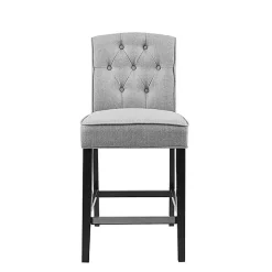 Gray Upholstered Tufted Button Back Counter Stool