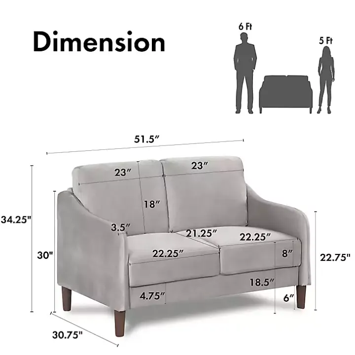 Gray Velvet Upholstered Modern Loveseat