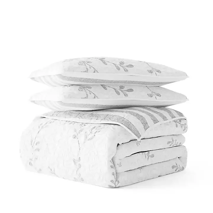Gray Vines Reversible 3-pc. King Quilt Set