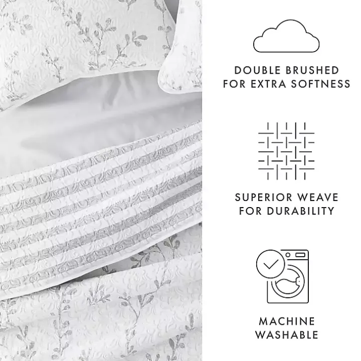 Gray Vines Reversible 3-pc. King Quilt Set