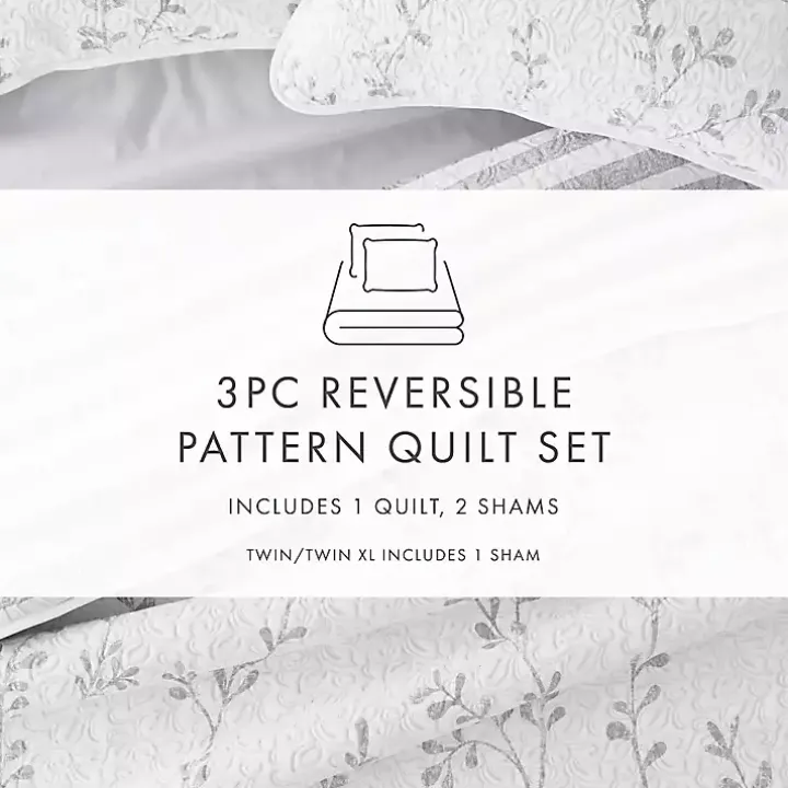 Gray Vines Reversible 3-pc. King Quilt Set